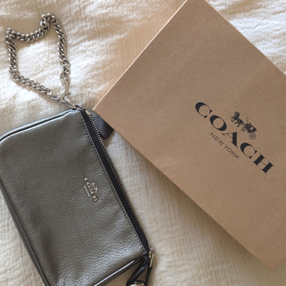 Coach Silver Wristlet, Box Included